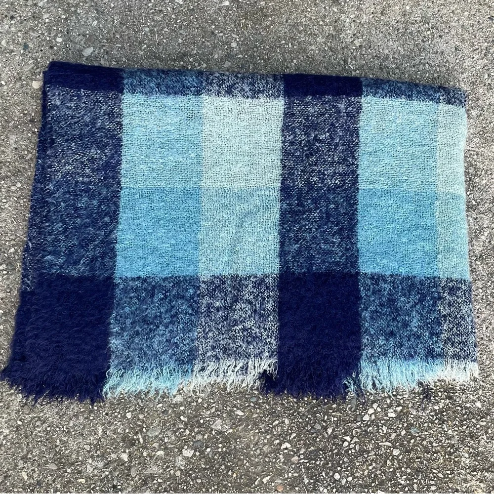 GLEN CREE Vintage Mohair Wool Plaid Throw Blanket